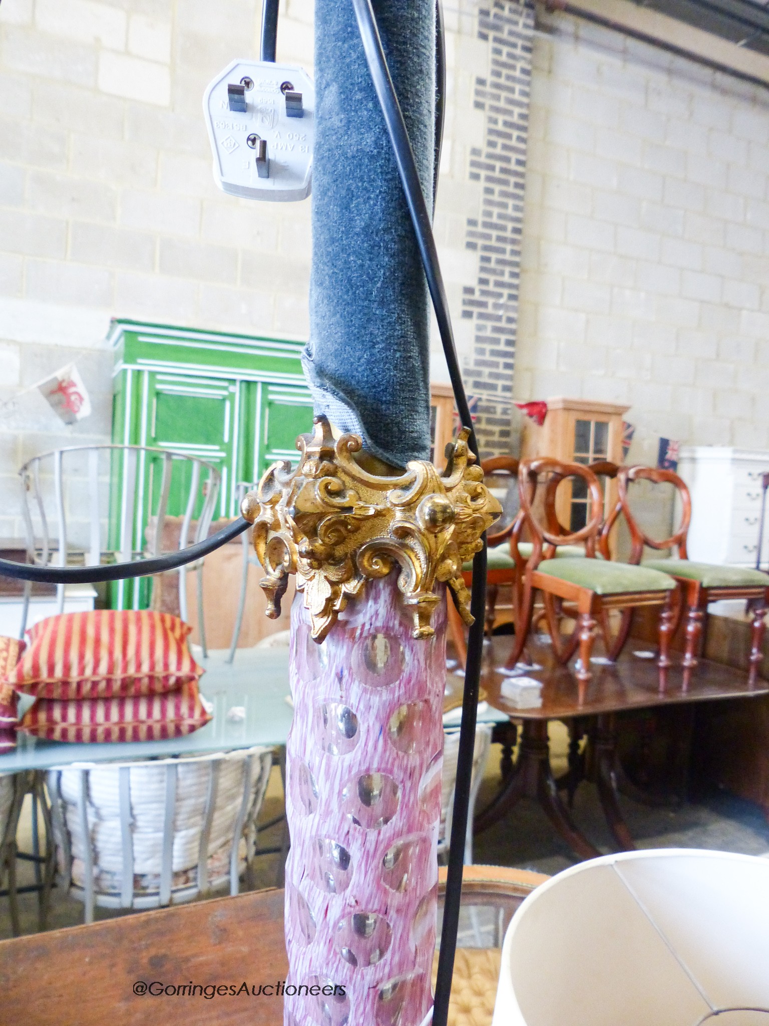 A 19th century ormolu and Bohemian glass standard lamp, height 112cm